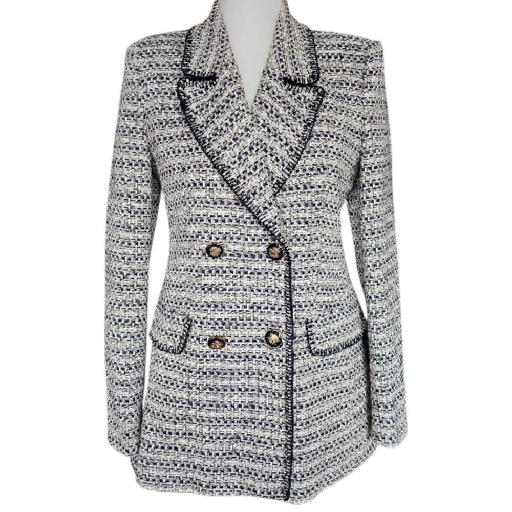Zara Cream and Black Tweed Blazer